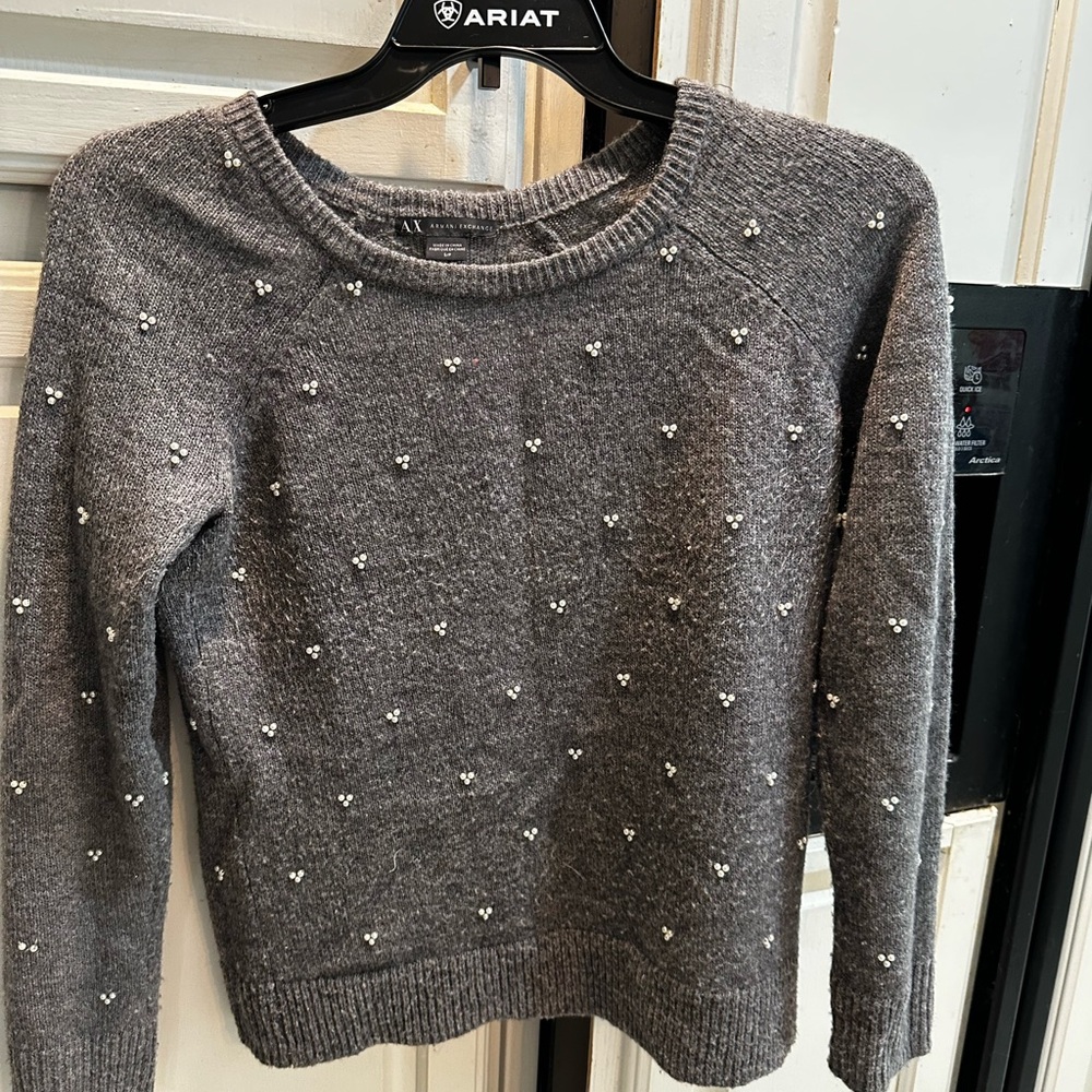 Gray Sweater with Pearl Accents